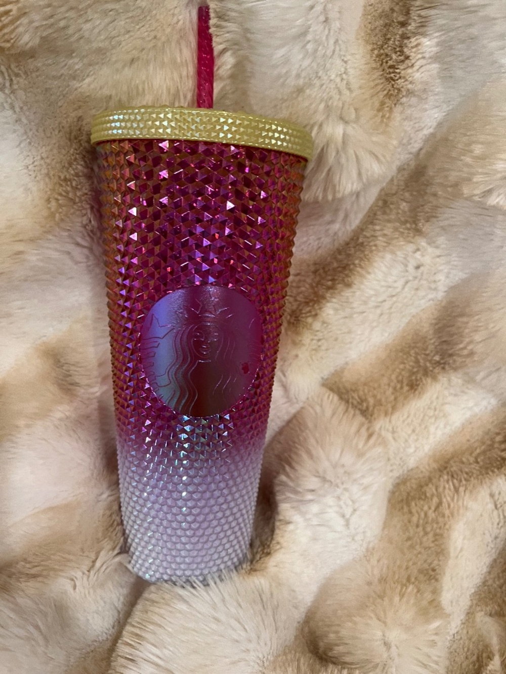 Starbucks 2024 Pearl Ruby White Gold Ombre Studded Tumbler